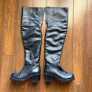 Sixtyseven Black Over-the-Knee Leather Block Heel Boots